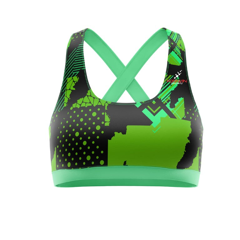 This image displays a custom women's sports bra by Forwin Sports, created by high-ranked manufacturers. The high-quality custom sports bra features customized support, moisture-wicking technology, and a snug fit, ensuring enhanced performance and comfort during rigorous workouts and athletic activities. #CustomSportsBra #WomensActivewear #HighPerformance #MoistureWicking #ComfortFit #ForwinSports #CustomMade