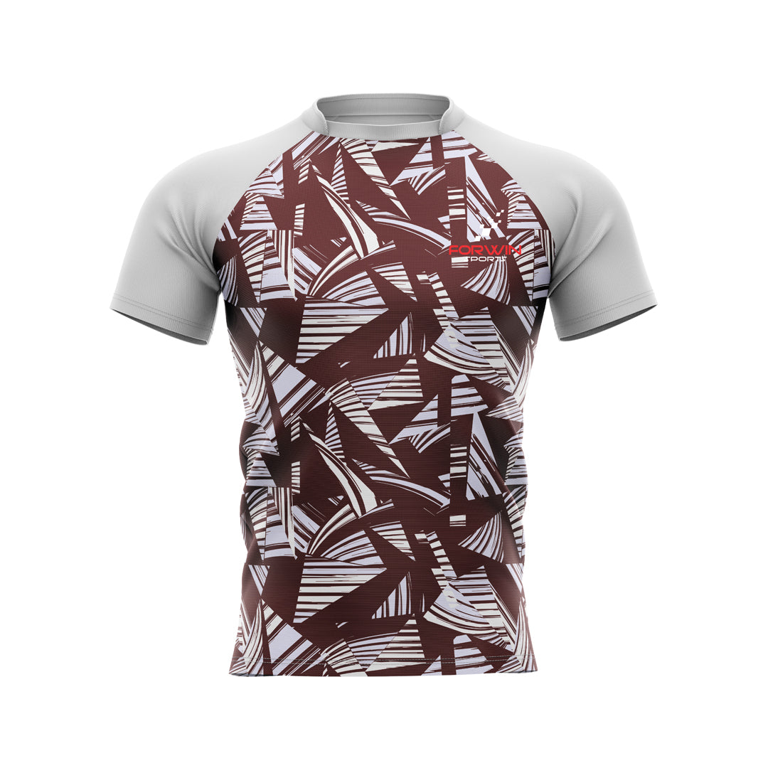 Picture of a rugby jersey, a customized team uniform with graphic design, player number, and name. Ideal for rugby teams, players, and fans.