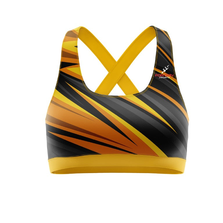 This image displays a custom women's sports bra by Forwin Sports, created by high-ranked manufacturers. The high-quality custom sports bra features customized support, moisture-wicking technology, and a snug fit, ensuring enhanced performance and comfort during rigorous workouts and athletic activities. #CustomSportsBra #WomensActivewear #HighPerformance #MoistureWicking #ComfortFit #ForwinSports #CustomMade