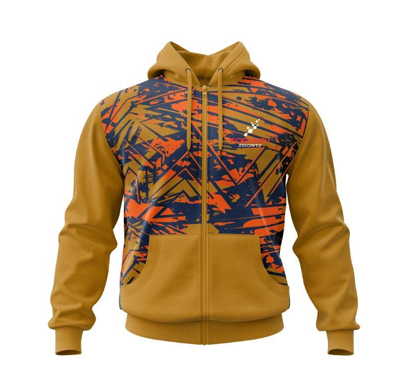 Image of a person wearing a customized hoodie with a vibrant graphic design and bold text, showcasing Forwin Sports' high-quality custom hoodies with personalized names, logos, and styles, perfect for men and women, athletes and fans, and ideal for businesses, events, and unique gifts.