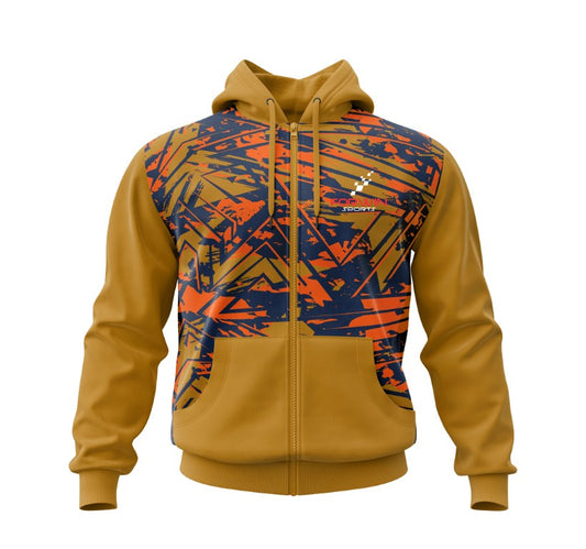 Image of a person wearing a customized hoodie with a vibrant graphic design and bold text, showcasing Forwin Sports' high-quality custom hoodies with personalized names, logos, and styles, perfect for men and women, athletes and fans, and ideal for businesses, events, and unique gifts.