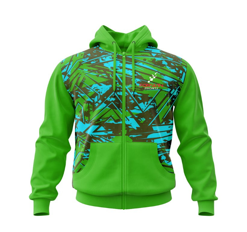 Image of a person wearing a customized hoodie with a vibrant graphic design and bold text, showcasing Forwin Sports' high-quality custom hoodies with personalized names, logos, and styles, perfect for men and women, athletes and fans, and ideal for businesses, events, and unique gifts.