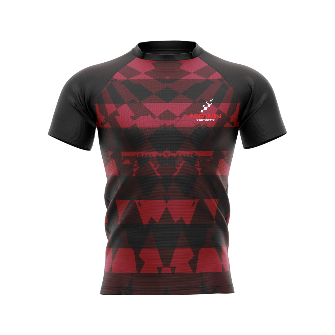 Picture of a rugby jersey, a customized team uniform with graphic design, player number, and name. Ideal for rugby teams, players, and fans.