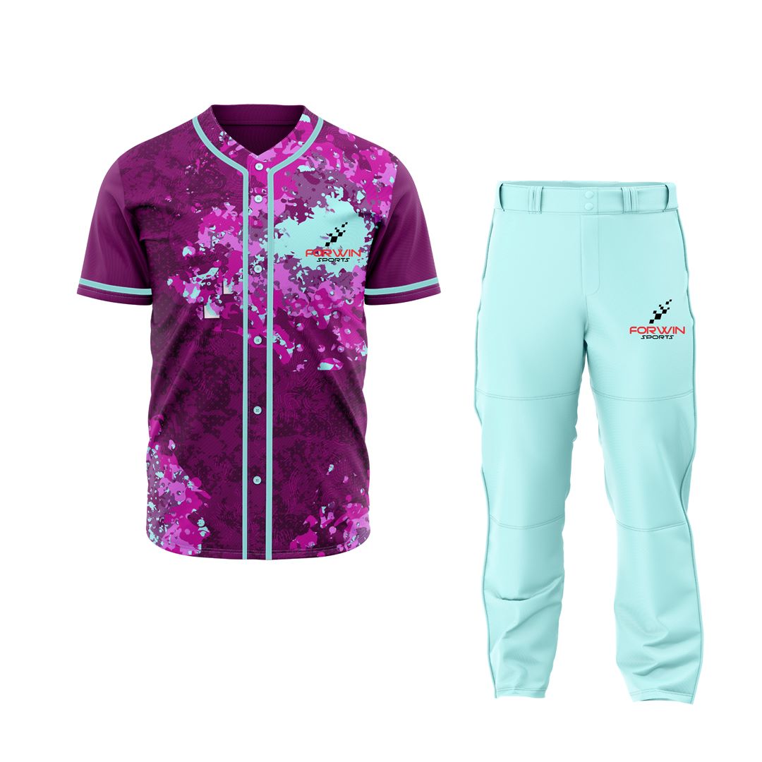 This image displays a comprehensive baseball uniform from Forwin Sports. It features a classic cap, a custom jersey with player number, sturdy pants with a belt, comfortable socks, and specialized cleats, all meticulously designed for comfort, durability, and peak performance on the baseball diamond.