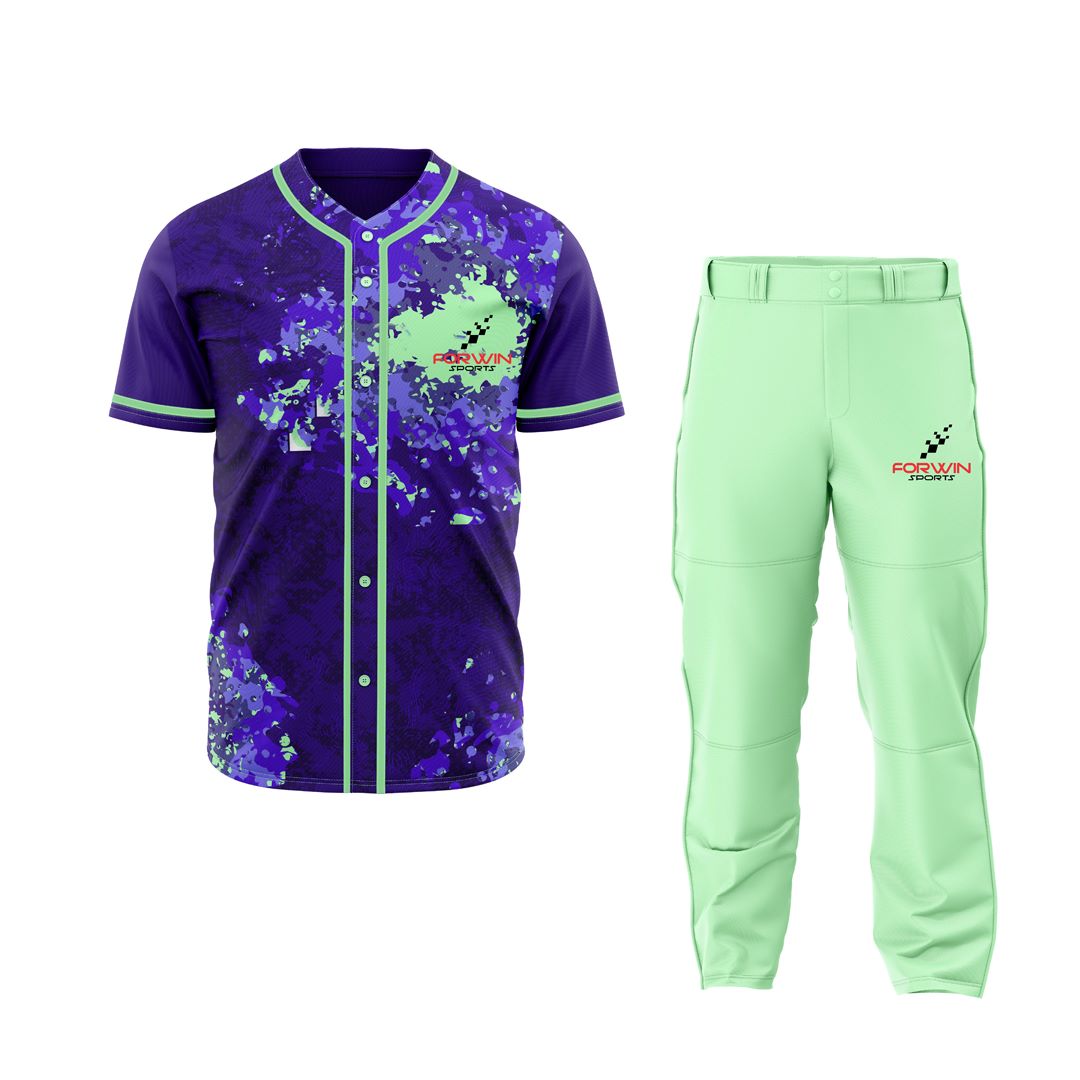 This image displays a comprehensive baseball uniform from Forwin Sports. It features a classic cap, a custom jersey with player number, sturdy pants with a belt, comfortable socks, and specialized cleats, all meticulously designed for comfort, durability, and peak performance on the baseball diamond.