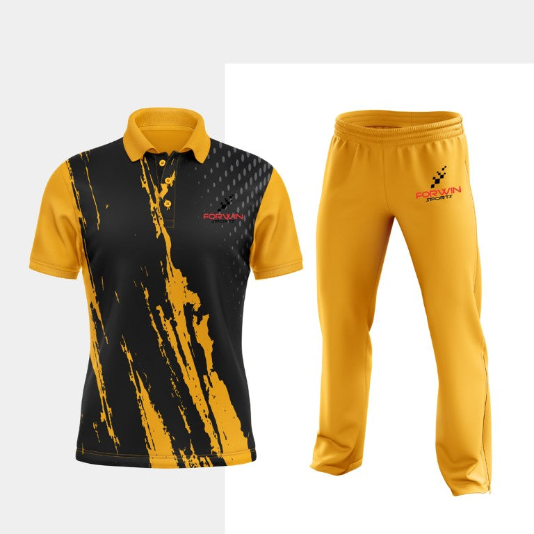 Image of cricket clothing, featuring tailored jerseys, trousers, and hats with personalized team graphics, numbers, and names. Professional-grade uniforms for the cricket field.