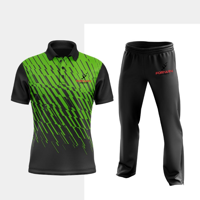 Picture of cricket attire, showcasing custom-designed shirts, pants, and gear with team logos, numbers, and names. High-quality uniforms for cricketers and teams.