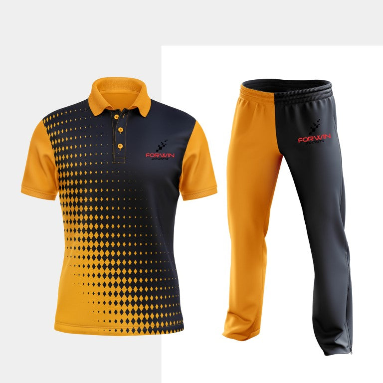 Picture of cricket attire, showcasing custom-designed shirts, pants, and gear with team logos, numbers, and names. High-quality uniforms for cricketers and teams.