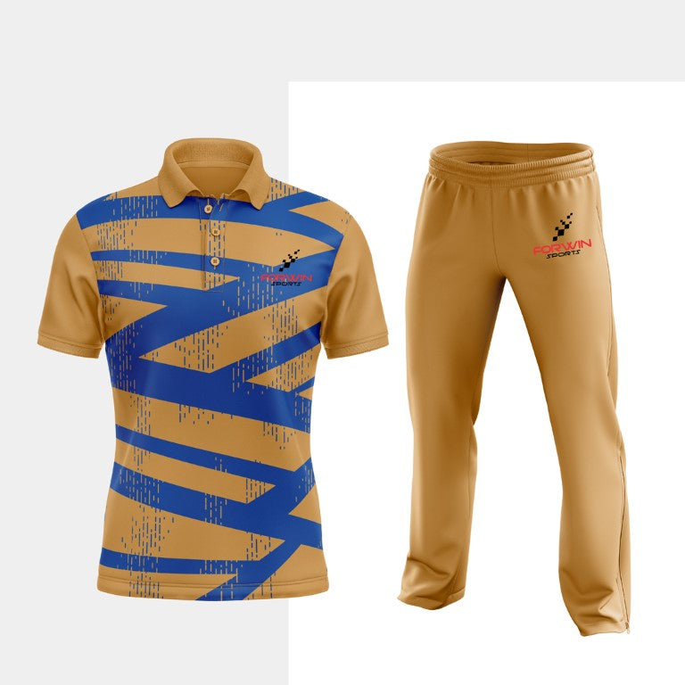 Picture of cricket attire, showcasing custom-designed shirts, pants, and gear with team logos, numbers, and names. High-quality uniforms for cricketers and teams.